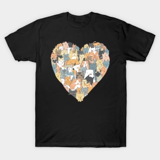 Cute Cats In Heart Shape T-Shirt